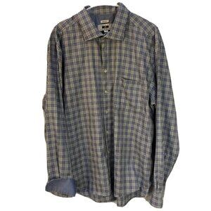 Joseph Abboud Mens Non-Iron Blue Plaid Contrast Cuff Button Down Shirt Size  XXL